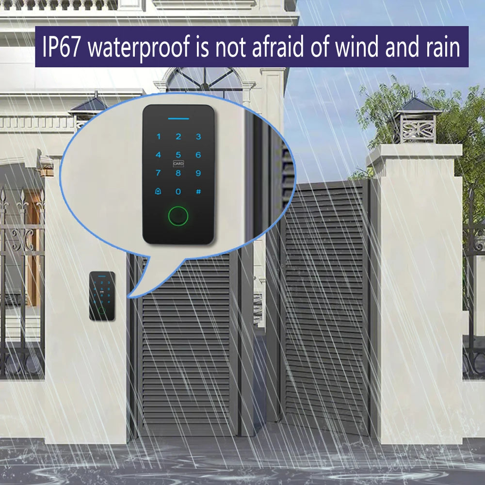 Smart Access Control Keypad with Fingerprint – Tuya App, IP67 Outdoor RFID Panel