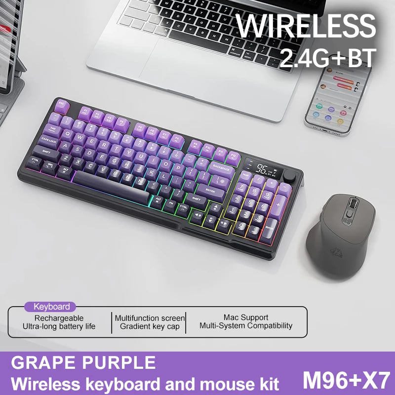 FREEWOLF M96 Wireless Keyboard & Mouse Combo – Dual Mode, Smart Screen, RGB Backlight