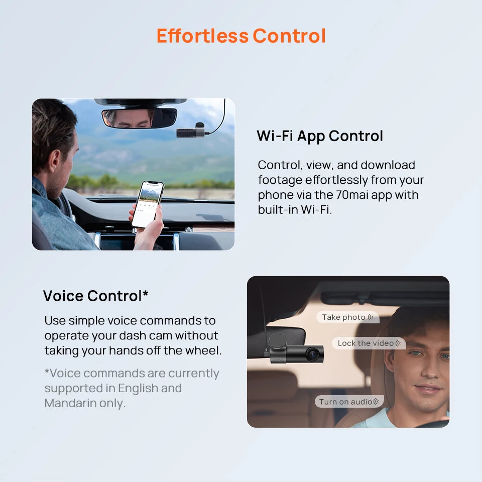 70mai M310 Plus 2K Dash Cam – 1440P WiFi Car DVR with Voice Control & 24H Parking Guard