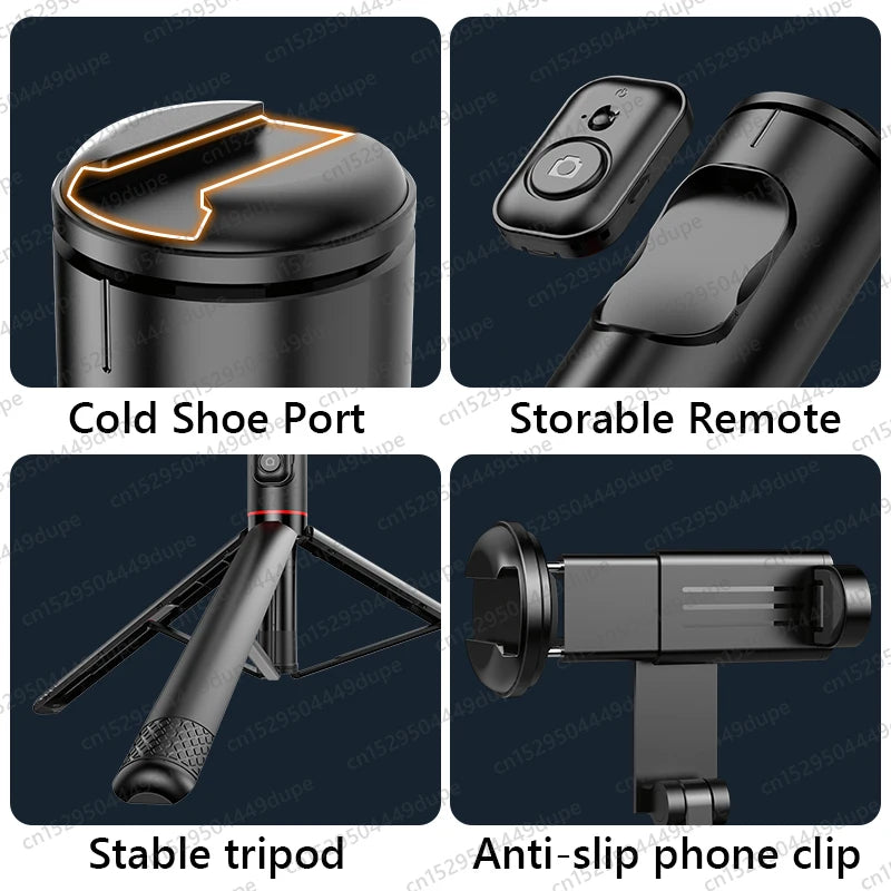 Hidden-Design Bluetooth Selfie Stick Tripod 183cm with Cold Shoe
