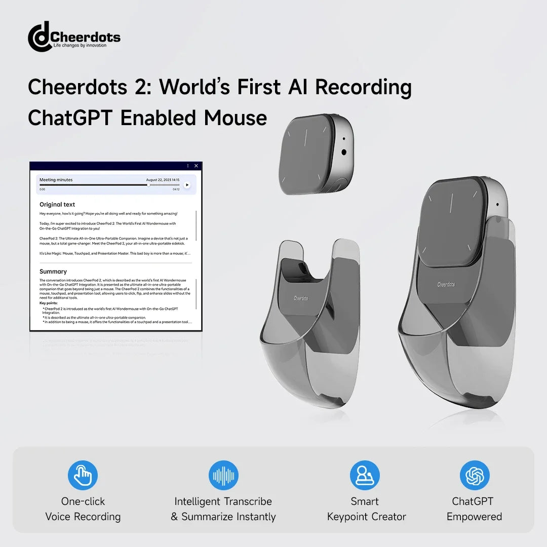 Ostar Yeah Cheerdots 2 AI Air Mouse – Bluetooth Wireless Presentation Remote with AI Recording & ChatGPT