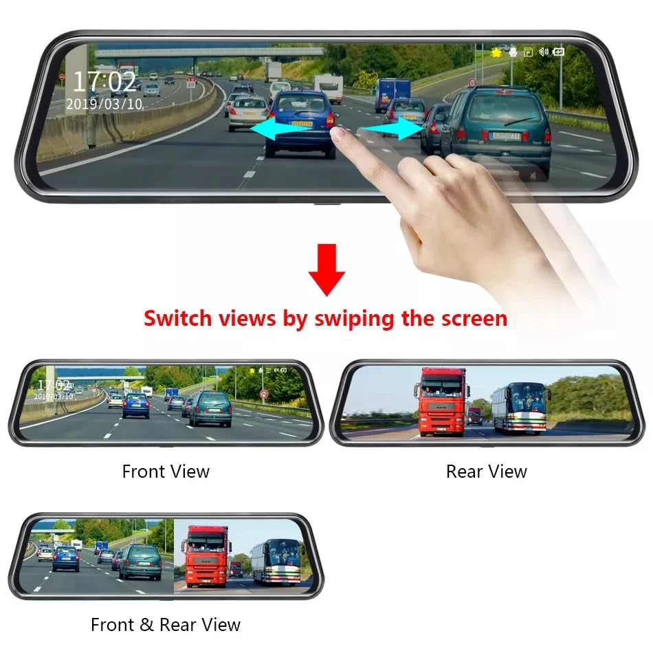 10″ 4K Rearview Mirror Dash Cam with WiFi & GPS – Front 4K + Rear 1080P Streaming DVR