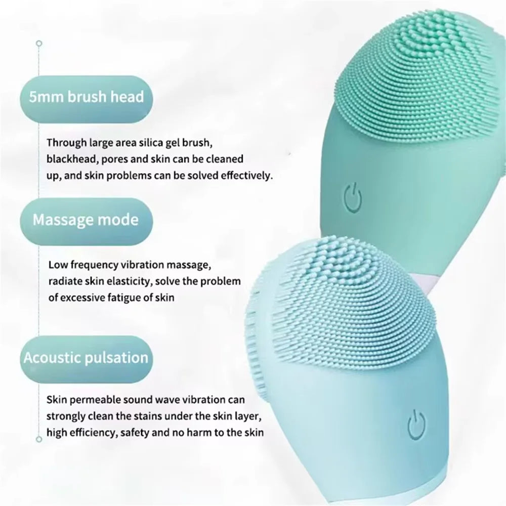 Electric Silicone Facial Cleansing Brush – High-Frequency Vibration Deep Clean & Massage Tool