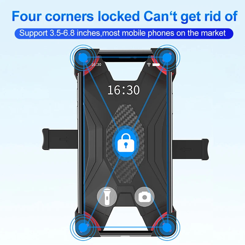 HONGDAK 360° Bicycle Phone Holder – One-Hand Lock Shockproof Mount (4.7–7.2″)