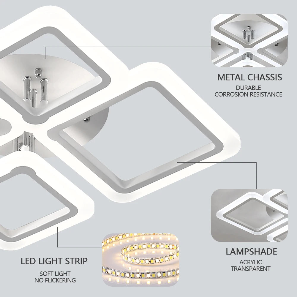 Jelena Modern Square LED Ceiling Lamp | Smart Dimming, 4–10 Head Options