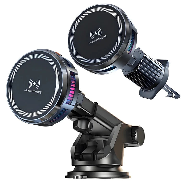 15W Magnetic Wireless Charger Car Mount with Semiconductor Cooling & RGB