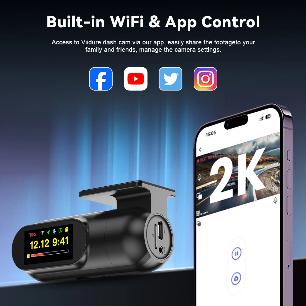 Soam 2.5K WiFi Dash Cam with GPS & Parking Monitor – 1440P Night Vision DVR