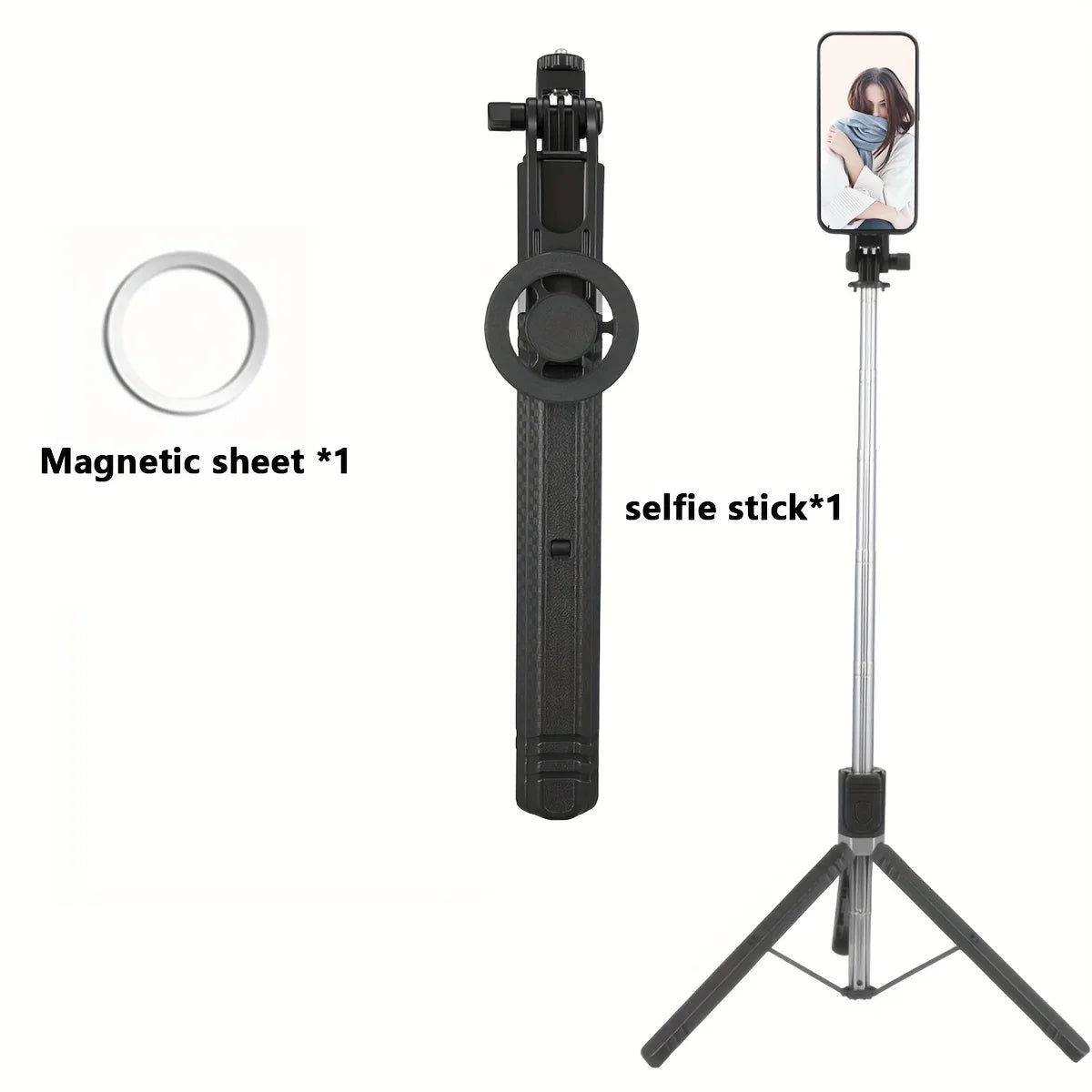 Magnetic Bluetooth Selfie Stick Tripod – 1.7m Quick-Release Stand