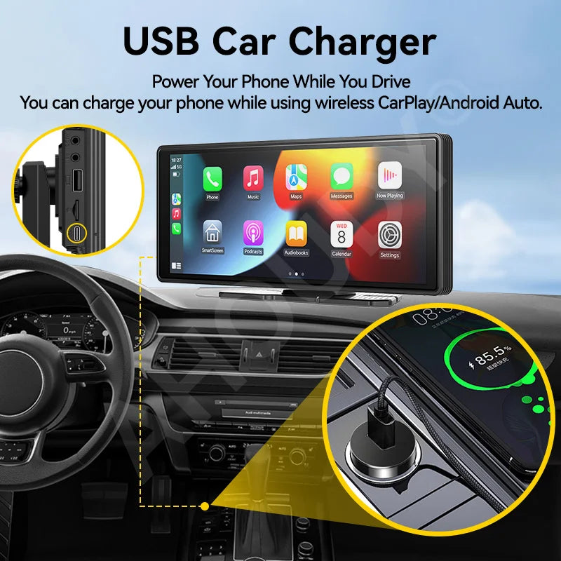 Venbes 10.26” Portable Wireless CarPlay & Android Auto Screen – Universal Fit