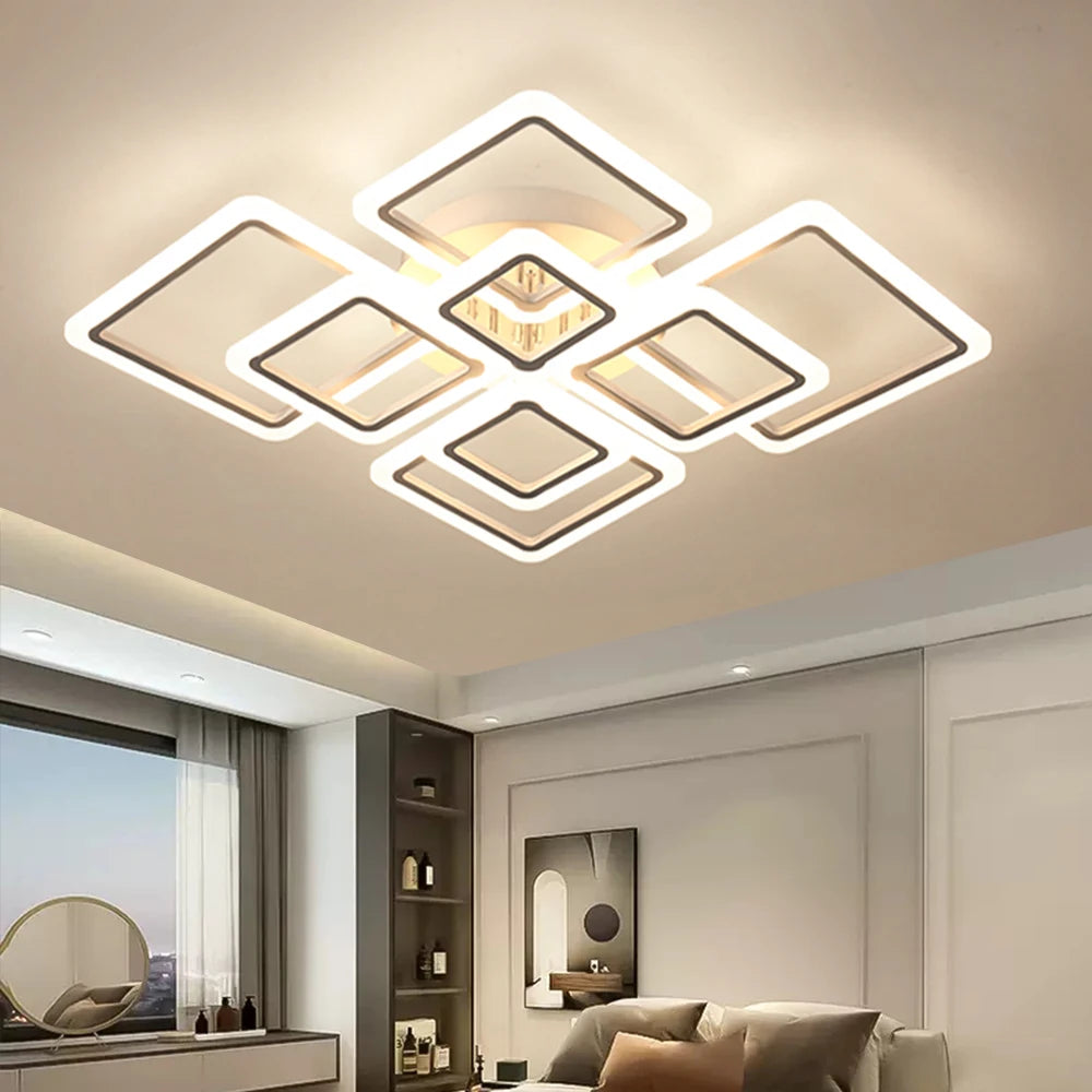Jelena Modern Square LED Ceiling Lamp | Smart Dimming, 4–10 Head Options