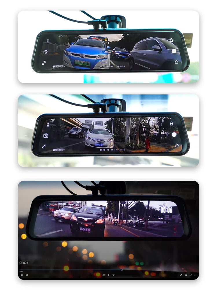 10″ 4K Rearview Mirror Dash Cam with WiFi & GPS – Front 4K + Rear 1080P Streaming DVR