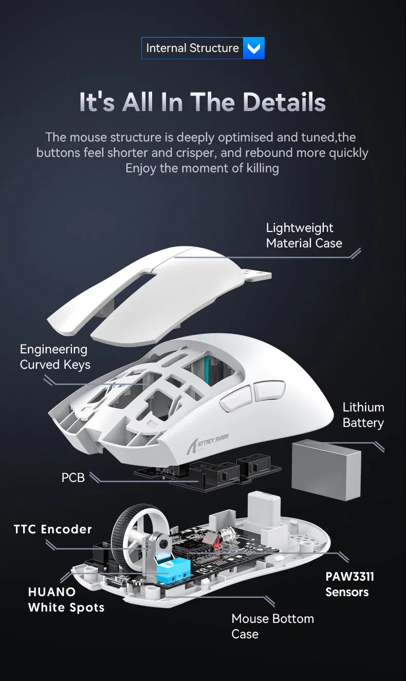 Attack Shark X11 Triple-Mode Wireless Gaming Mouse – PAW3395, 22,000 DPI, Magnetic Charging Dock