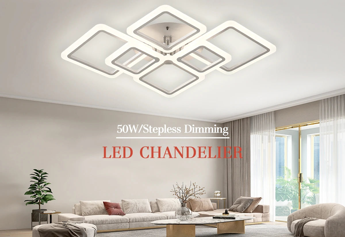 Jelena Modern Square LED Ceiling Lamp | Smart Dimming, 4–10 Head Options