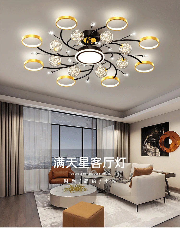 Artpad Modern Star Moon Ceiling Light Fixture | Romantic LED Chandelier for Bedroom & Living Room