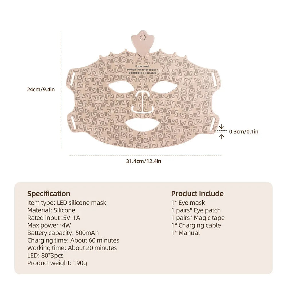 ForeverLily 7-Color Silicone LED Facial Mask – USB Rechargeable Skincare Beauty Device (No Box)