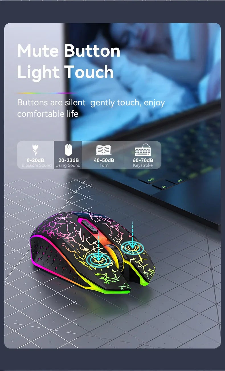 Bluetooth 5.2 & 2.4G Wireless Gaming Mouse – Rechargeable, Silent Click, 6-Button