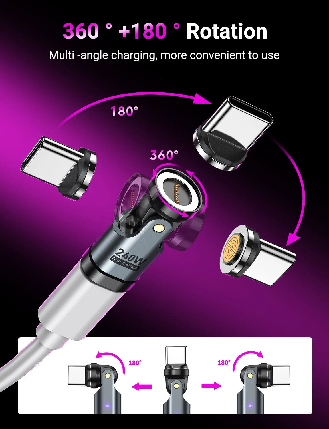Magnetic Type-C Adapter 9-Pin | PD 240W Fast Charge & Data Transmission