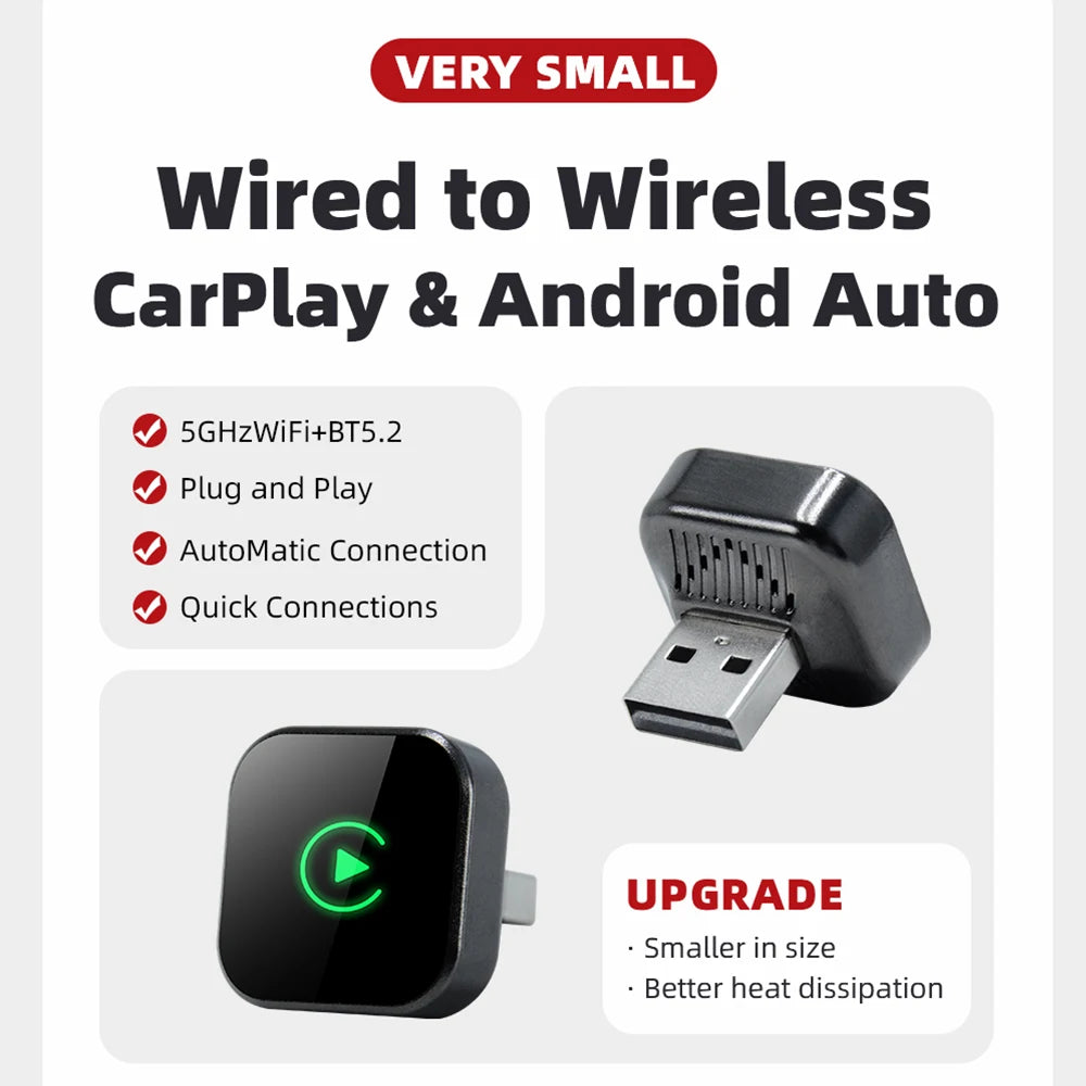 EKIY Wireless CarPlay & Android Auto Adapter – 2-in-1 Wired-to-Wireless USB Smart Dongle with OTA Updates