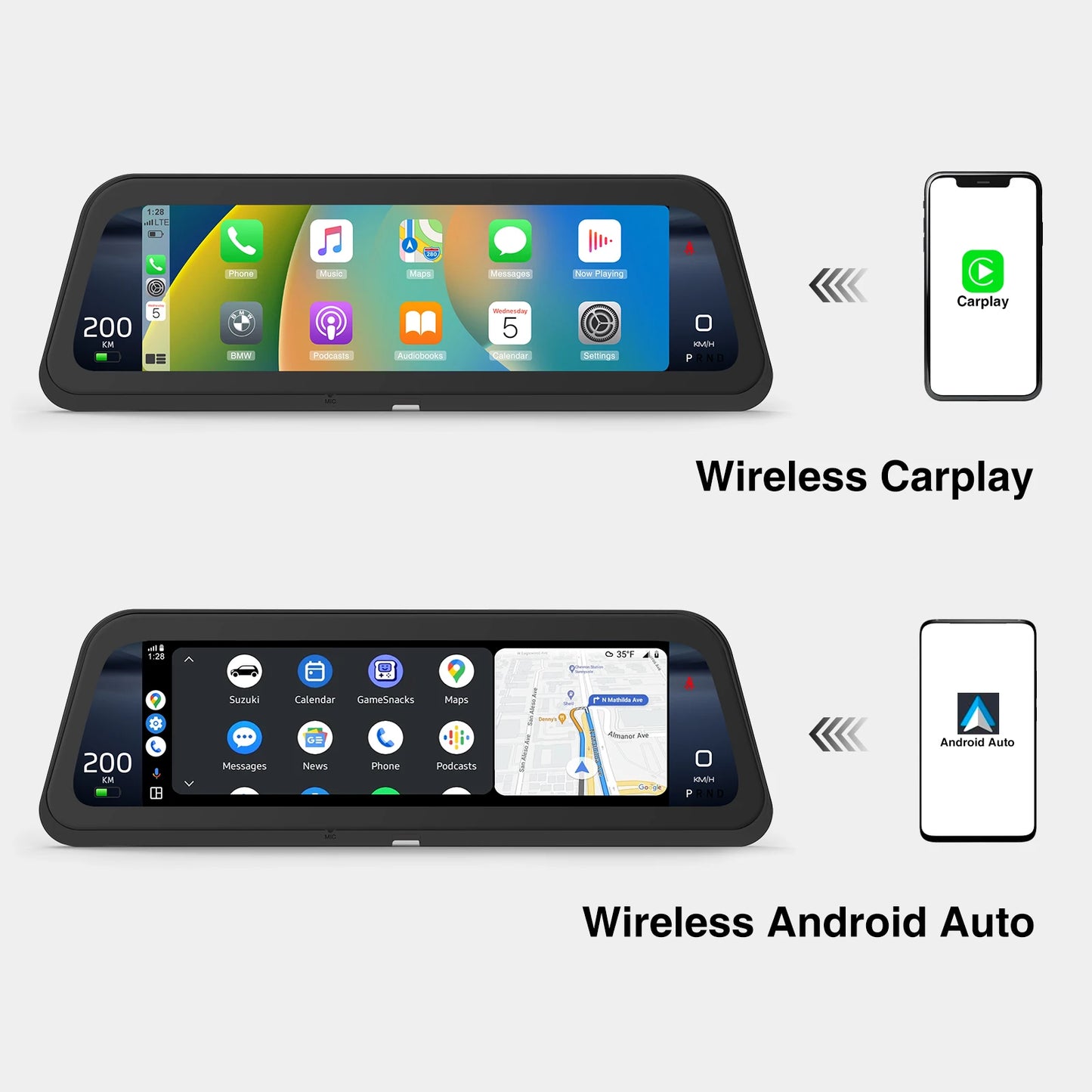 CATRONICS 9.6″ Tesla Instrument Cluster HUD – Linux Display with Wireless CarPlay & Android Auto, Blind Spot Alerts