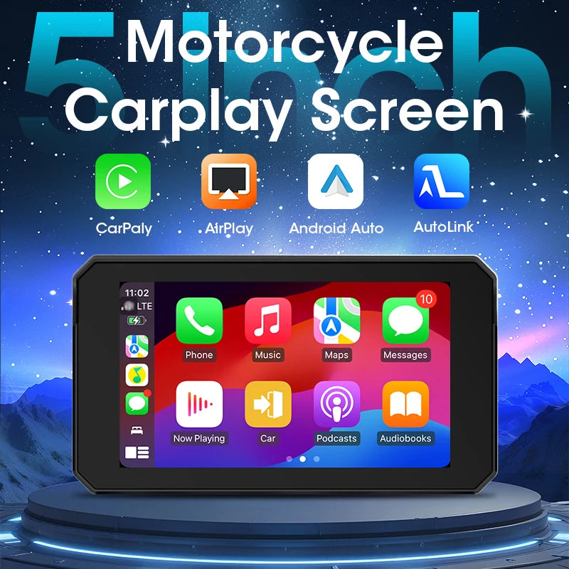 Jansite 5” IPX7 Motorcycle / Car Smart Display – Wireless CarPlay, Android Auto & MirrorLink