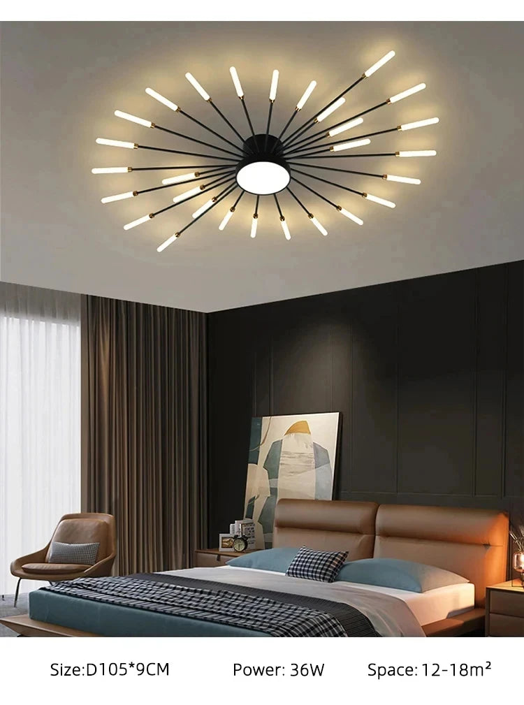 AuroraRealm Modern Black LED Ceiling Light | Large Diameter, Remote Control