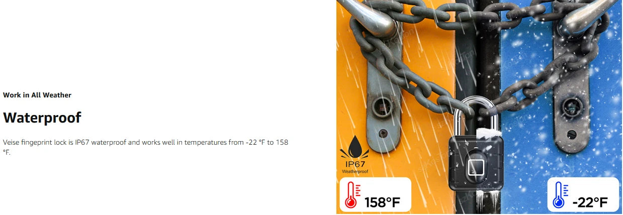 Fingerprint Padlock – IP67 Biometric Keyless Lock for Locker, Luggage & Gate