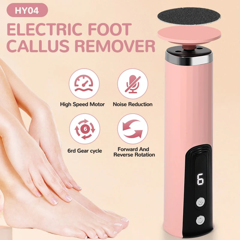 Electric Foot Callus Remover – 6-Speed Rechargeable Foot Grinder with LCD & Sandpaper Set
