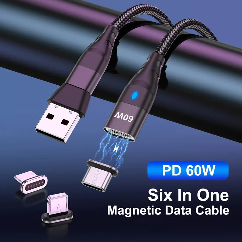 Nylon Braided 6-in-1 Charging Cable – QC3.0 Fast Charge & Data Sync (3A)