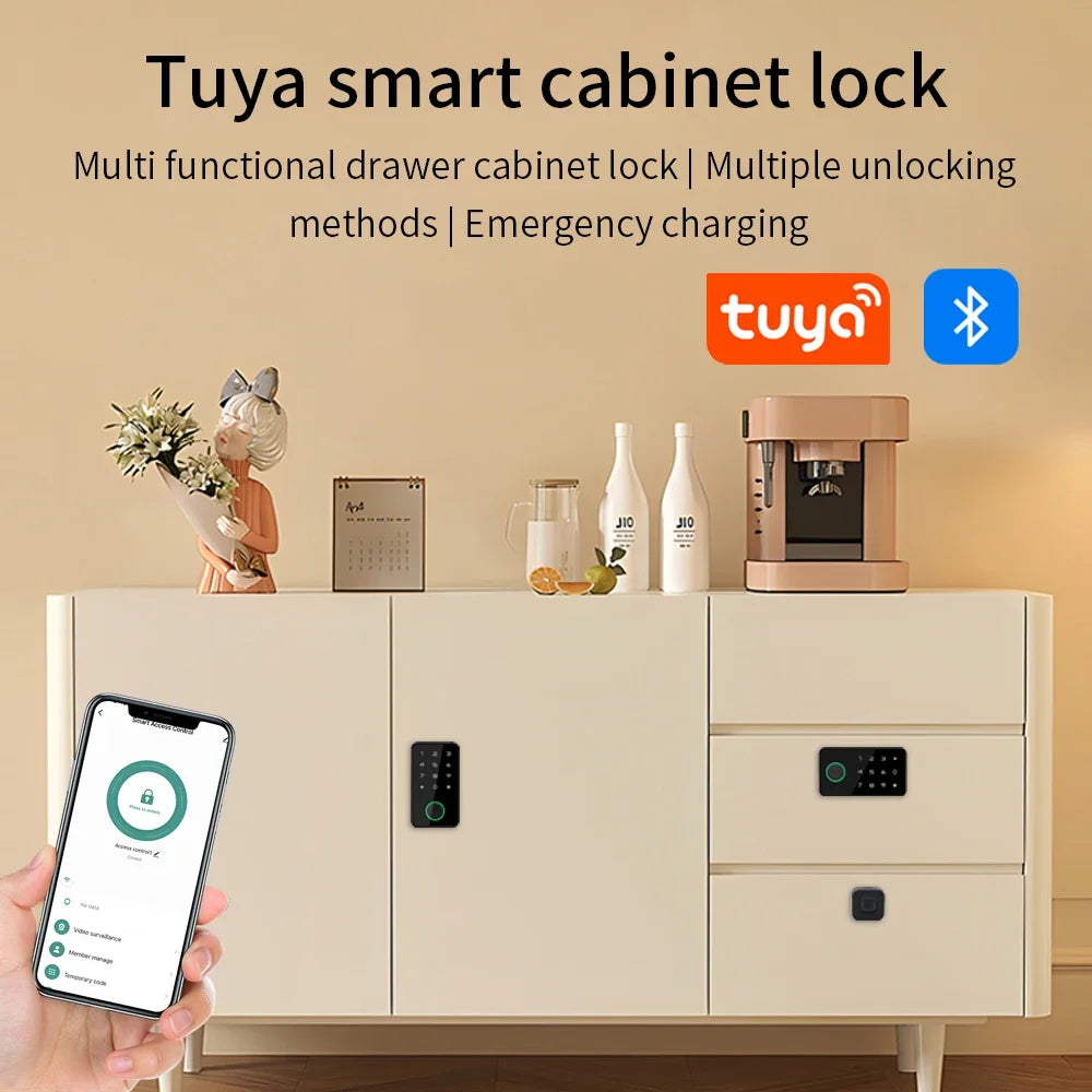LUCKING DOOR Tuya Smart Fingerprint Cabinet Lock – Bluetooth App, Password & Key Unlock