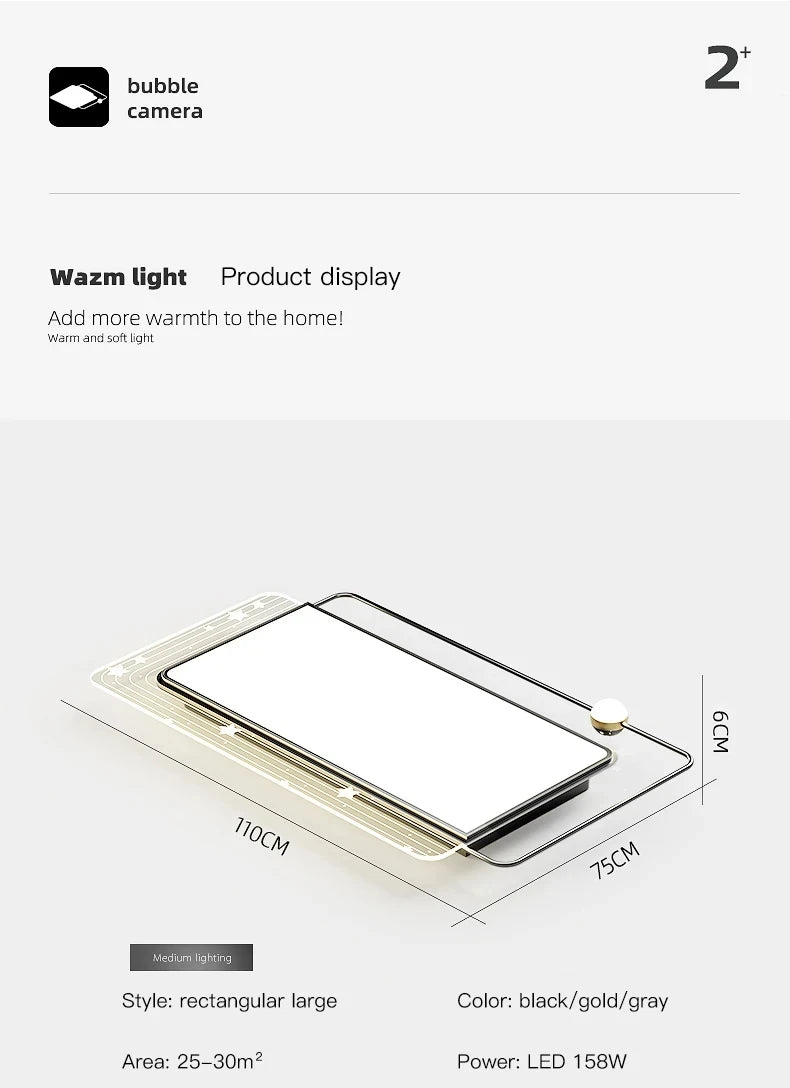 AuroraRealm Modern Ceiling Light with Remote | Gold LED Ceiling Lamp, 90–260V