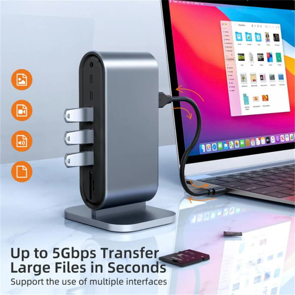 12-in-1 USB-C Docking Station – 4K HDMI, 100W PD, RJ45, Card Reader Hub