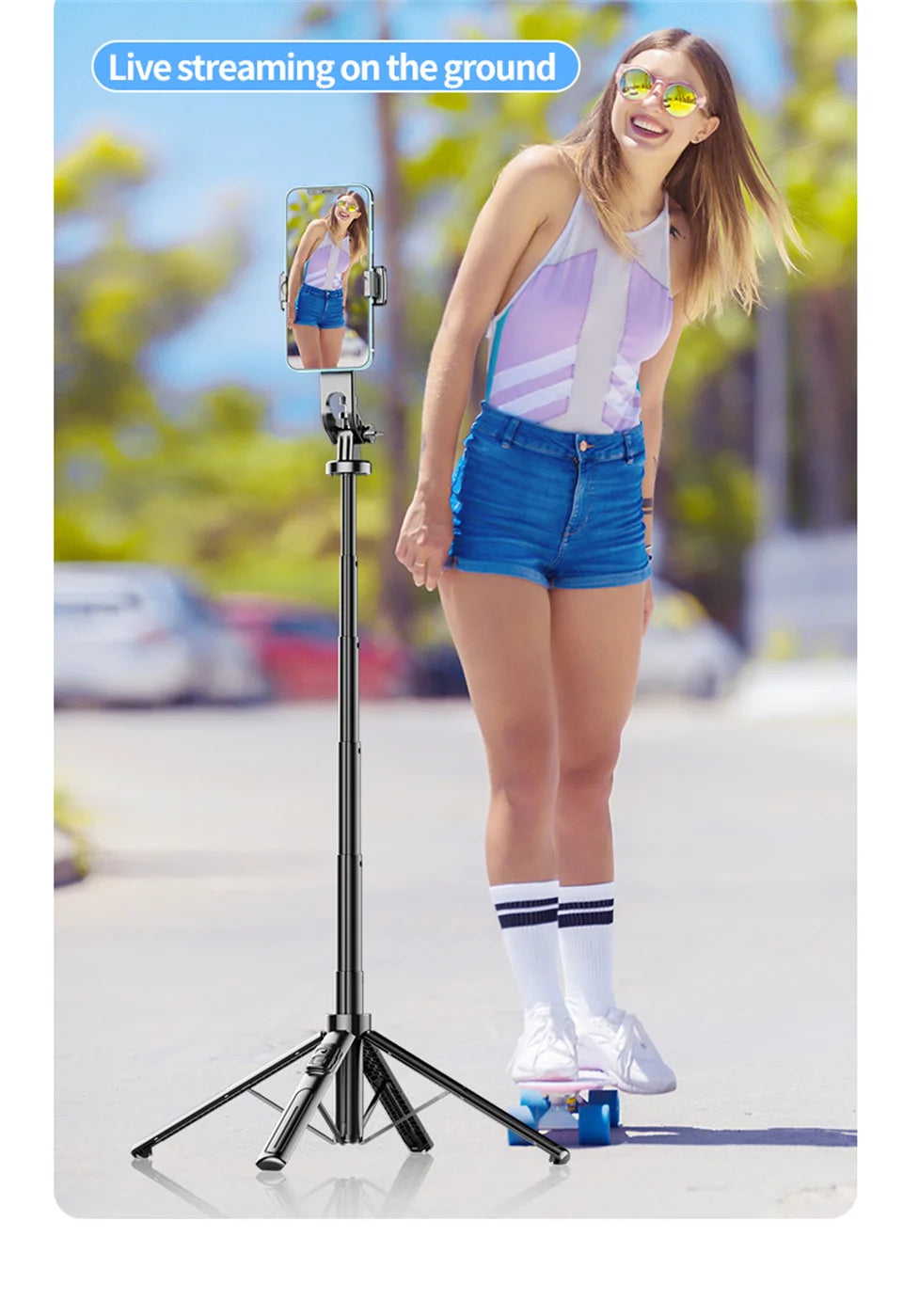 K27 1.3m Bluetooth Selfie Stick with Quad-Pod & Remote