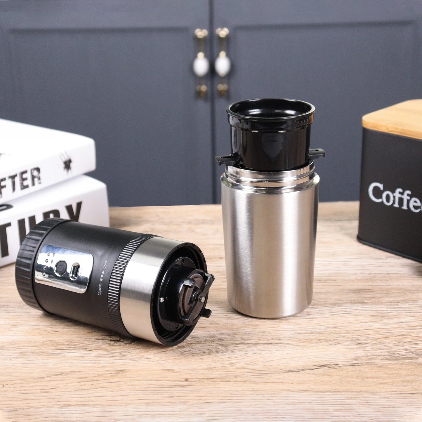 SENSEMAKE Portable Electric Coffee Maker with Grinder – Rechargeable 3-in-1 Travel Brewer