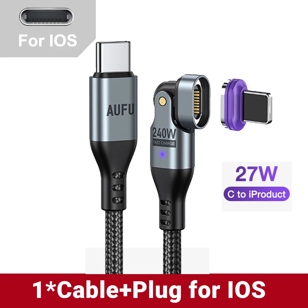Magnetic USB-C Cable 240W PD – 3-in-1 Type-C / Lightning / Micro, 5A Fast Charge