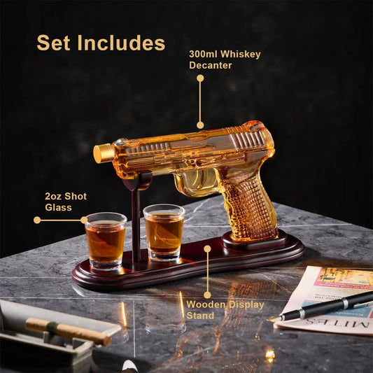 Buyyes Gun Shaped Whiskey Decanter – Handmade Lead-Free Glass Bar Display Gift