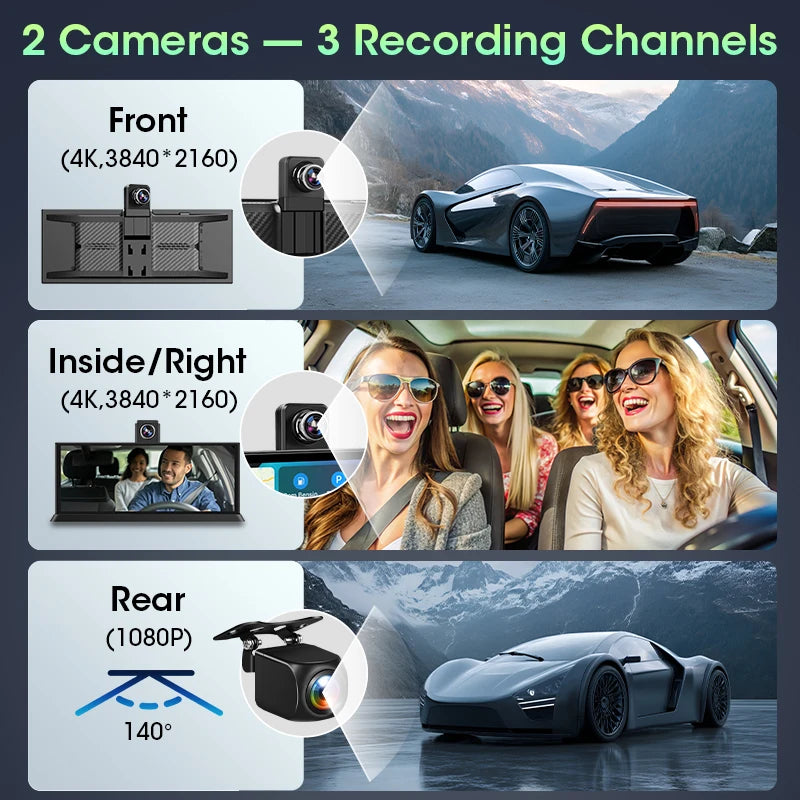 Jansite 10.26"/11.26" Wireless Apple CarPlay & Android Auto Screen with 4K Dash Cam Support