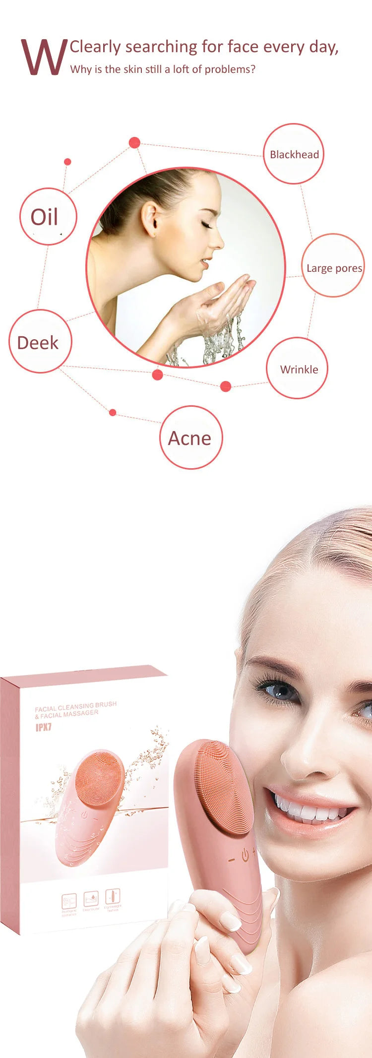 Sonic Facial Cleansing Brush – Deep Cleansing Silicone Face Scrubber