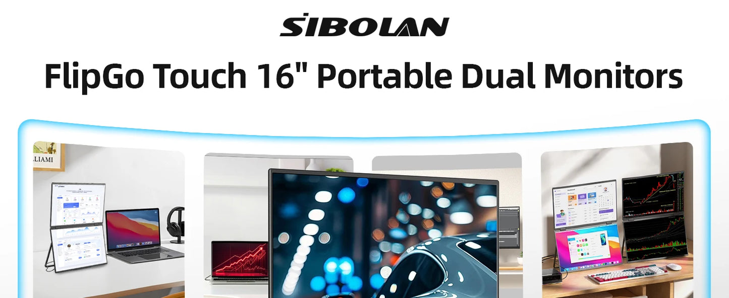 SIBOLAN 16 Inch Dual Screen Laptop Extender | 2.5K 1600P IPS | USB-C HDMI Portable Monitor