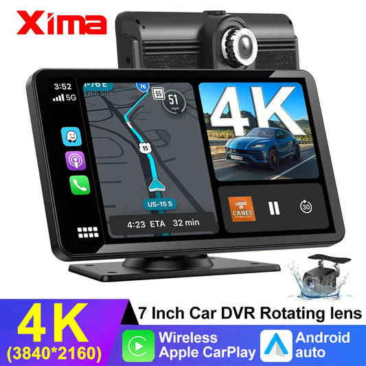 XIMA 11.3” 4K Dash Cam with Wireless CarPlay & Android Auto – Dual Camera Smart Screen