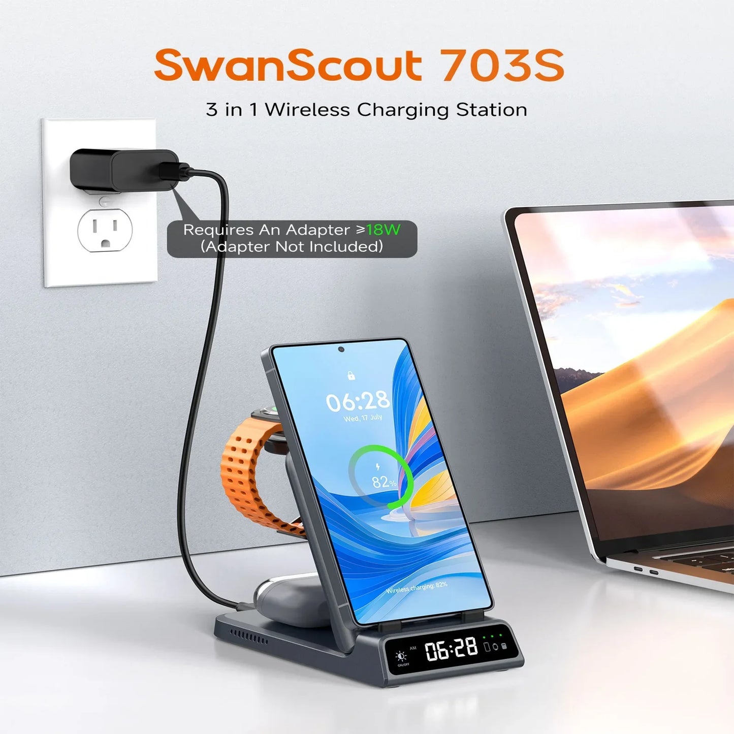 15W Wireless Charging Stand for Samsung Phone, Watch & Earbuds
