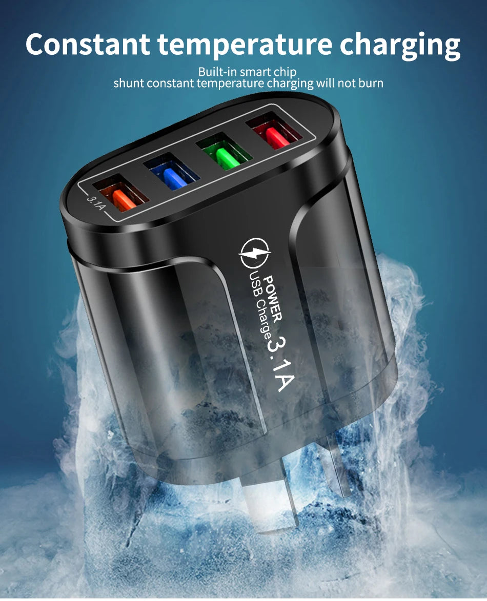 15W 4-USB Charging Station – Compact Desktop Charger for Phones & Tablets