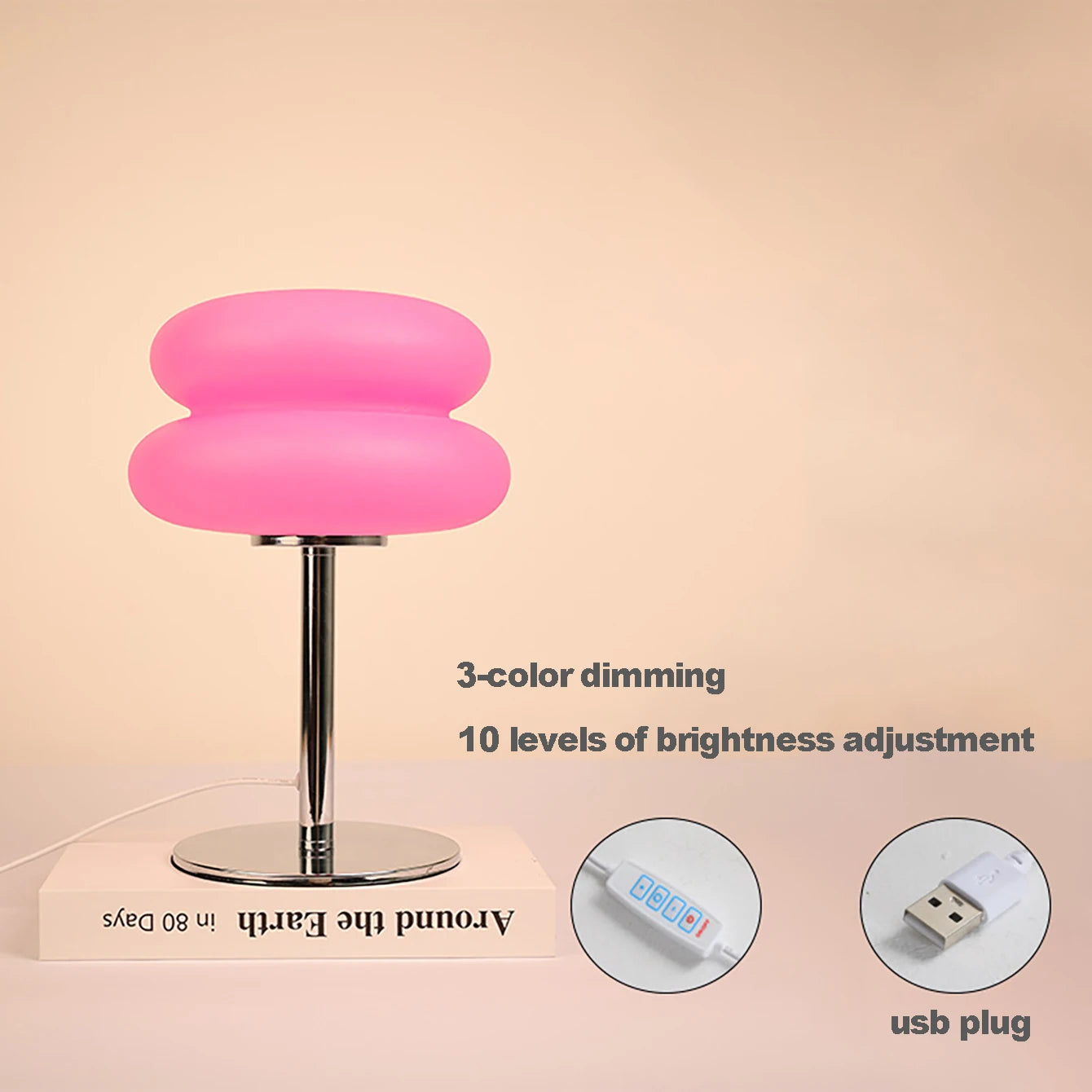 Topwinson LED Mushroom Night Light | USB Rechargeable, 3-Color Dimmable Bedside Lamp