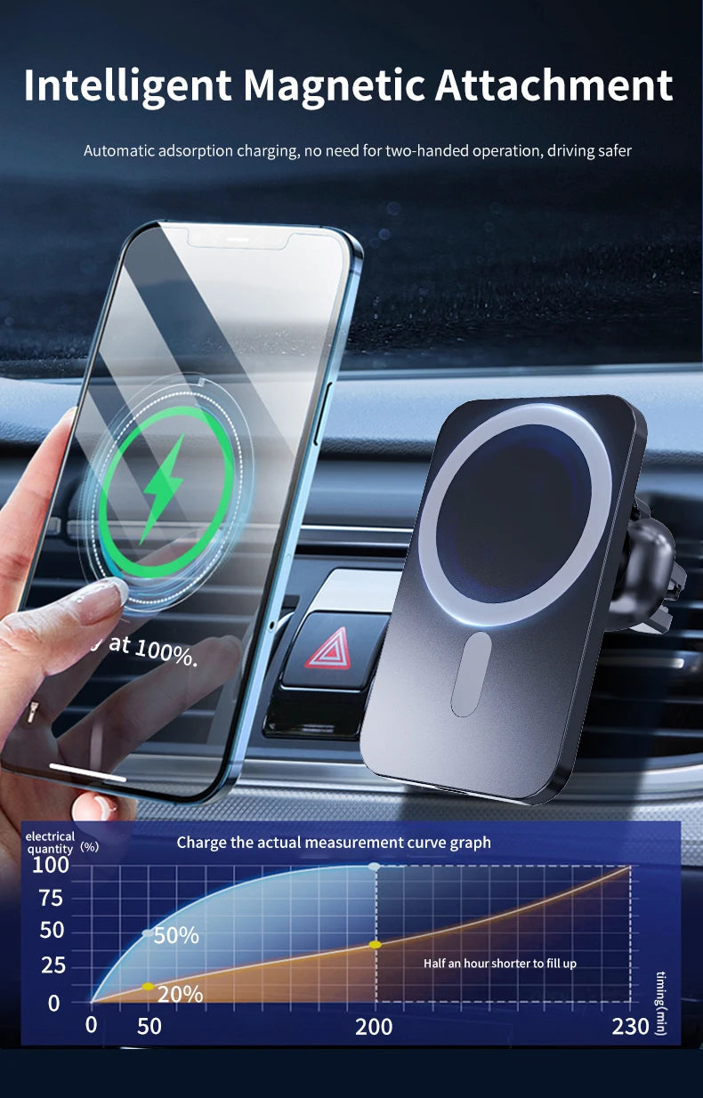 30W Magnetic Wireless Car Charger – Air Vent Phone Holder for iPhone
