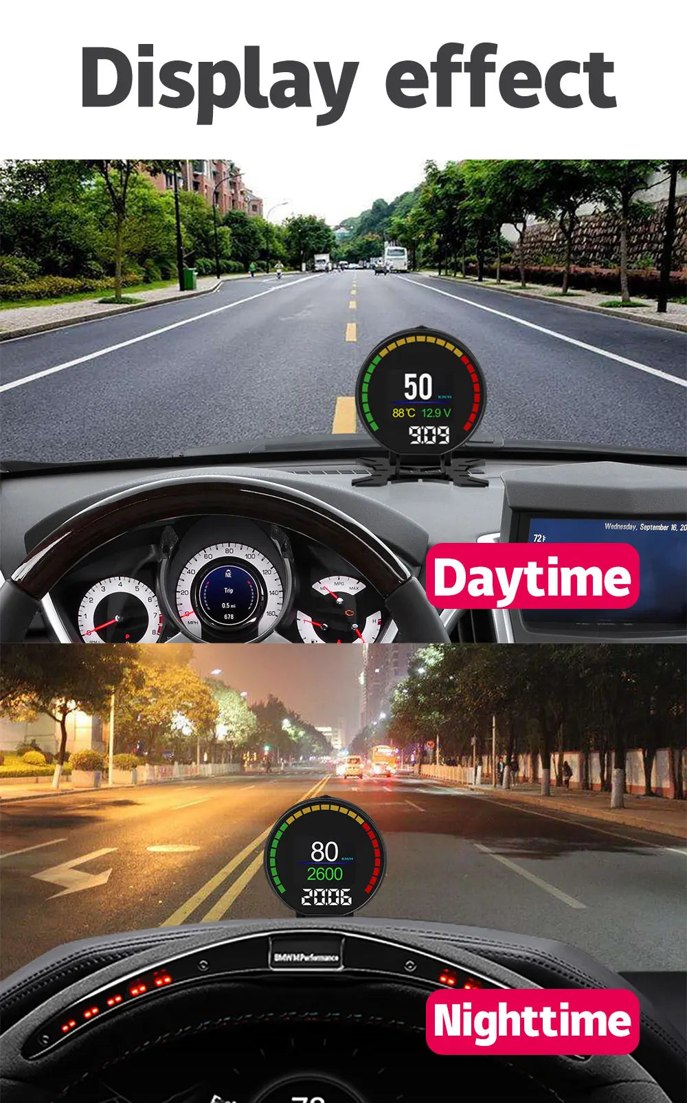 P15 OBD Smart Head-Up Display – Digital Speedometer, RPM, Water & Oil Temperature, Turbo Pressure, OBD2 Multi-Function HUD