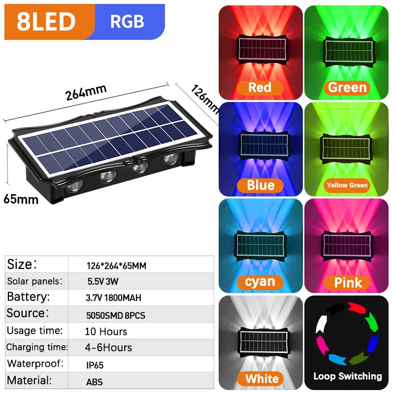 CHENBEN Solar LED Wall Light | IP65 Waterproof Outdoor Wall Lamp, Warm/RGB