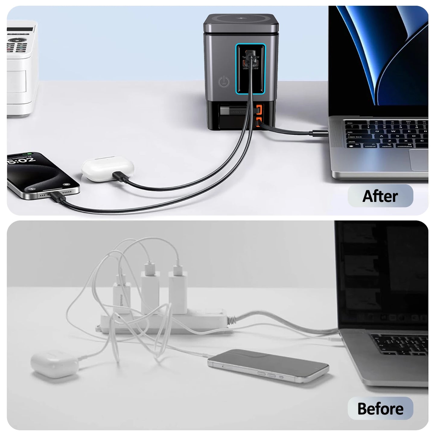 6-in-1 65W Multifunction Magnetic Wireless Charging Station for iPhone Watch AirPods USB-C