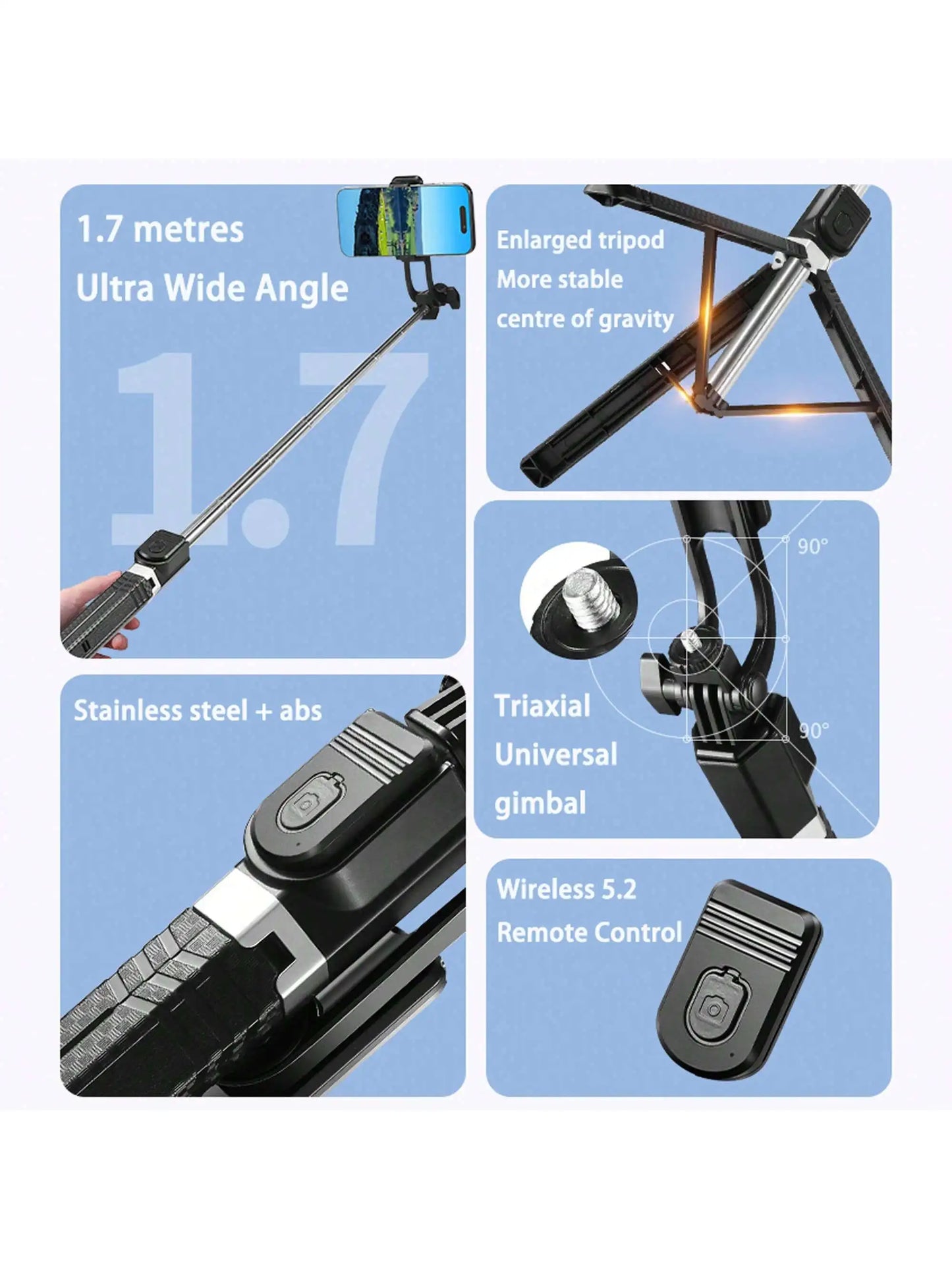Magnetic Bluetooth Selfie Stick Tripod – 1.7m Quick-Release Stand
