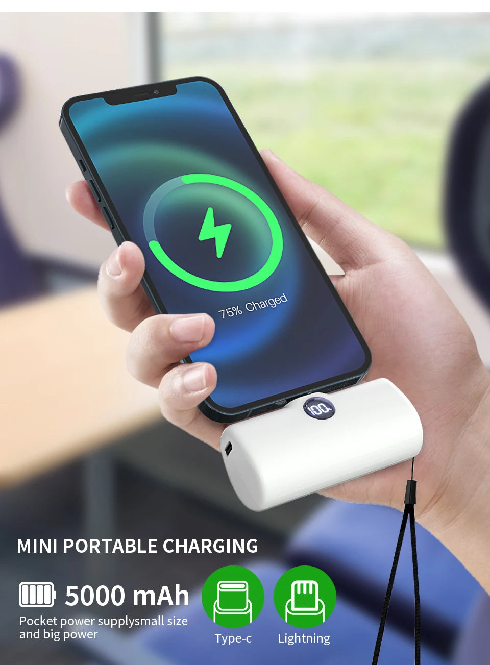 Pocket Power Bank 5000mAh – 18W PD Fast Charge for iPhone & Android