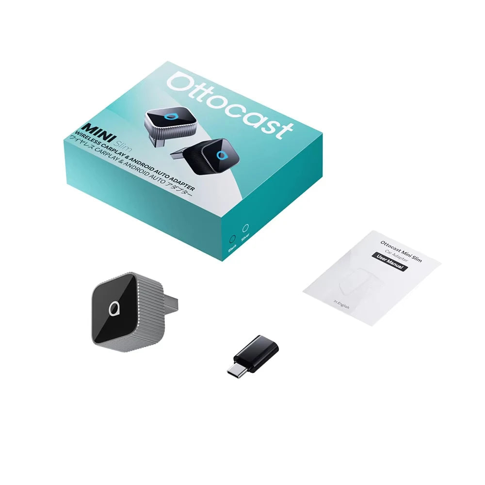 OTTOCAST Mini Slim Wireless CarPlay & Android Auto Adapter – Plug & Play BT 5.0, Linux System (For Wired CarPlay Cars Only)