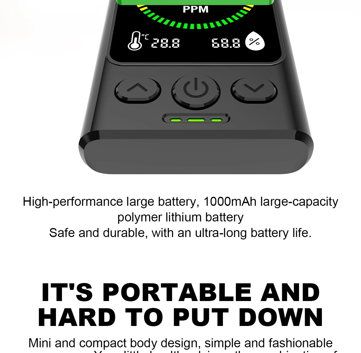Portable Carbon Monoxide Detector with LCD Display, 85dB Alarm, Temp & Humidity Monitor, USB-C Rechargeable
